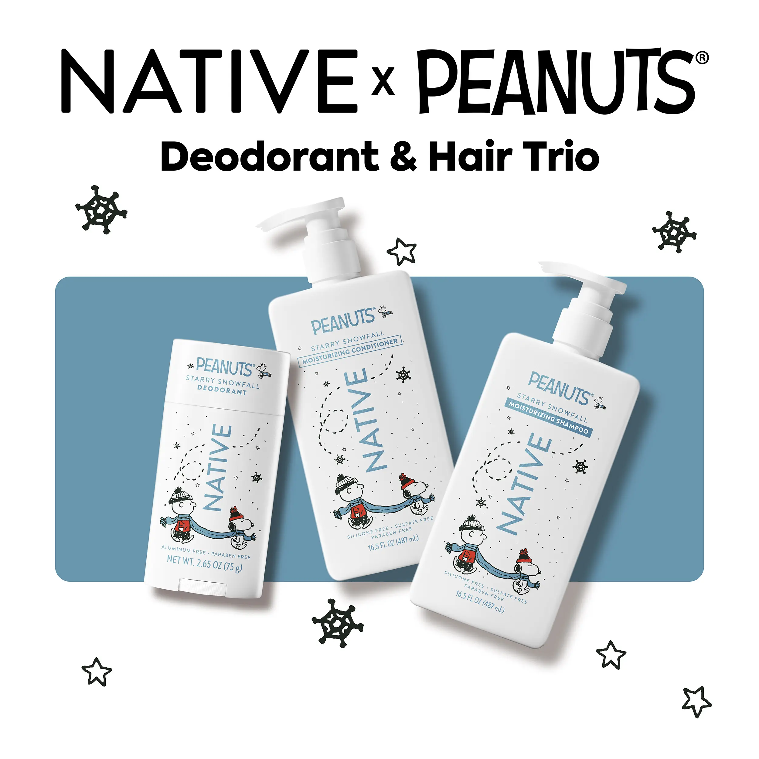 NATIVE Deodorant & Hair Trio Set-- Aluminum-Free Deodorant and Sulfate-Free, Silicone-Free Shampoo & Conditioner