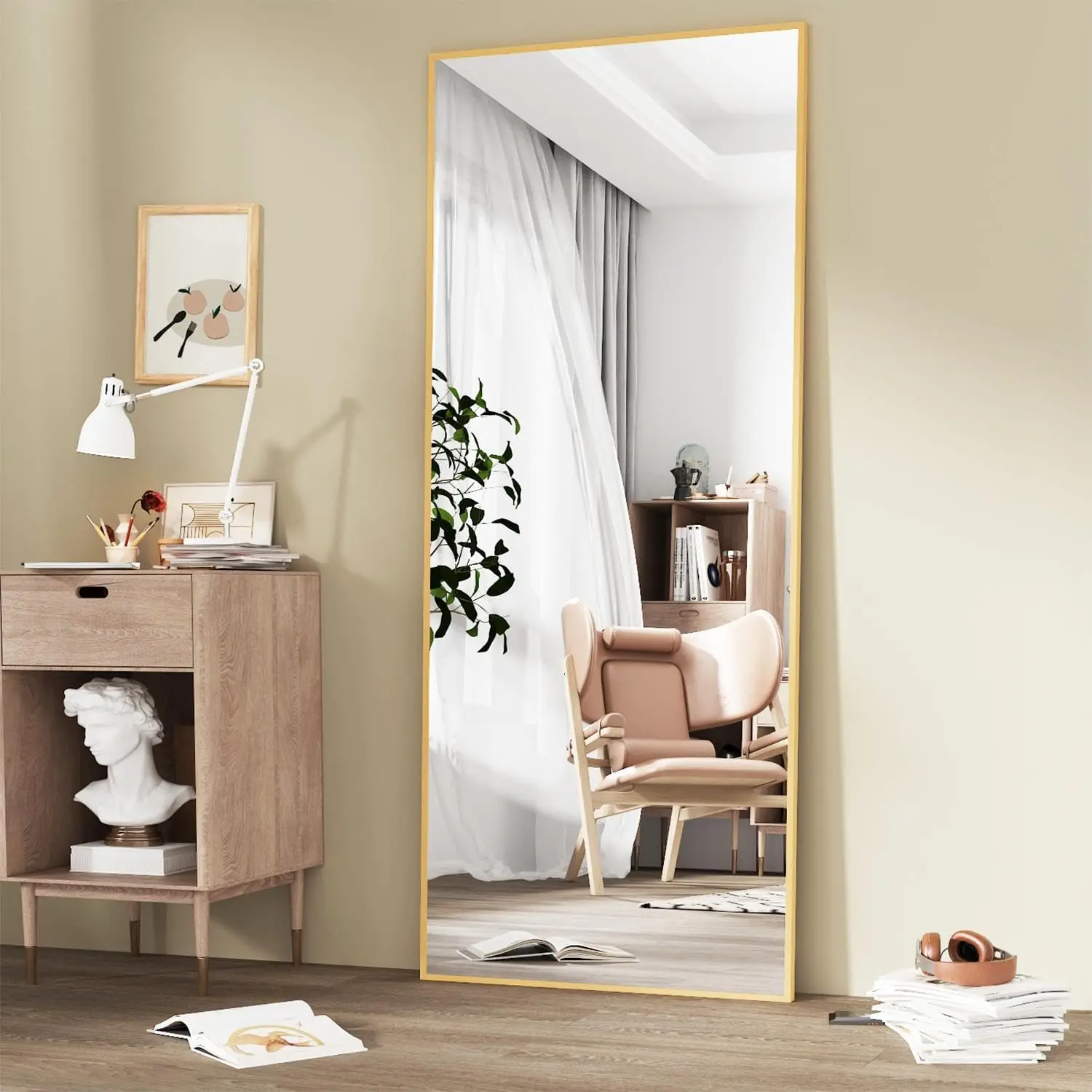 Gold 71" x 32" Full Length Mirror with Stand, Adjustable Tilt, Aluminum Alloy Frame for Wall-Mounted or Freestanding Use Decor