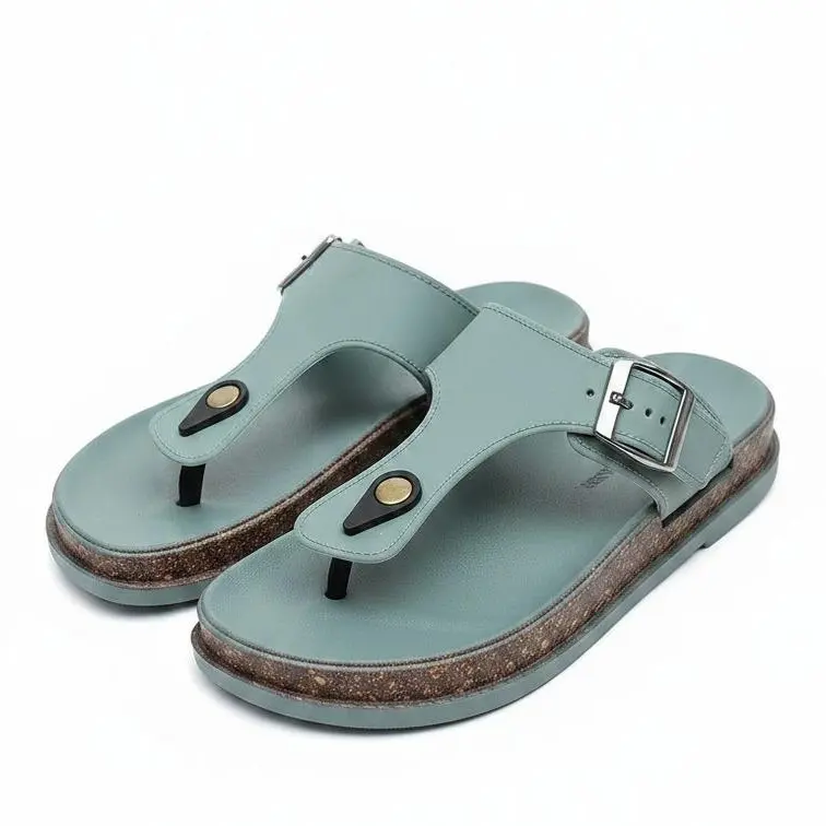 FZY Women's Classic Open Toe PVC Footbed Thong Sandals - Adjustable Buckle, Comfortable Lightweight Shoe, Waterproof Sole, Leather Accent Footwear for Beach, Daily Casual Wear