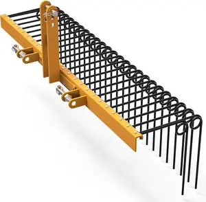 YITAMOTOR 3 Point Pine Straw Rake, Steel Spring Landscape Pine Needle Rake Fits for Cat 1, 60", Durable Powder Coated Steel Pine Straw Rake Steel Spring Landscape Rake Attaches Yellow