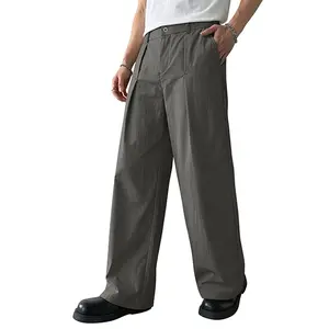 Men's Wide Leg Casual Dress Pants, Wrinkle-Free Trousers with Pleated Front, Elastic Waist & Deep Pockets, Loose Fit for Streetwear, Office, Daily & All-Season Wear