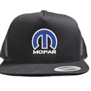 Embroidered Mopar Logo Trucker Hat, Unisex Mesh Snapback with Flat Bill, Casual Car Accessory