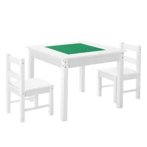 VEVOR Kids Activity Table and 2 Chairs Set, Building Blocks Double-Sided Tabletop, Toddler Table and Chair Set with Storage for Kids 3+ Years, Large Storage Space, Present for Boys Girls, White