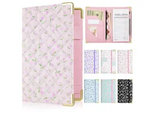 Cute Server Book for Waitress Quilted PU Leather Zipper Pocket Pen Holder Fits Apron Organize Cash Checks Cards
