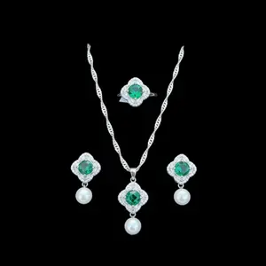 Topaz Set - Elegant Jewelry Collection with Emerald and Pearl Accents for Women
