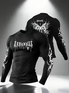 Men's Gothic Dark Style Graphic Aesthetics Long Sleeve T-Shirt Top, Slim-Fitting Casual Daily Wear, Y2K Streetwear, All Seasons