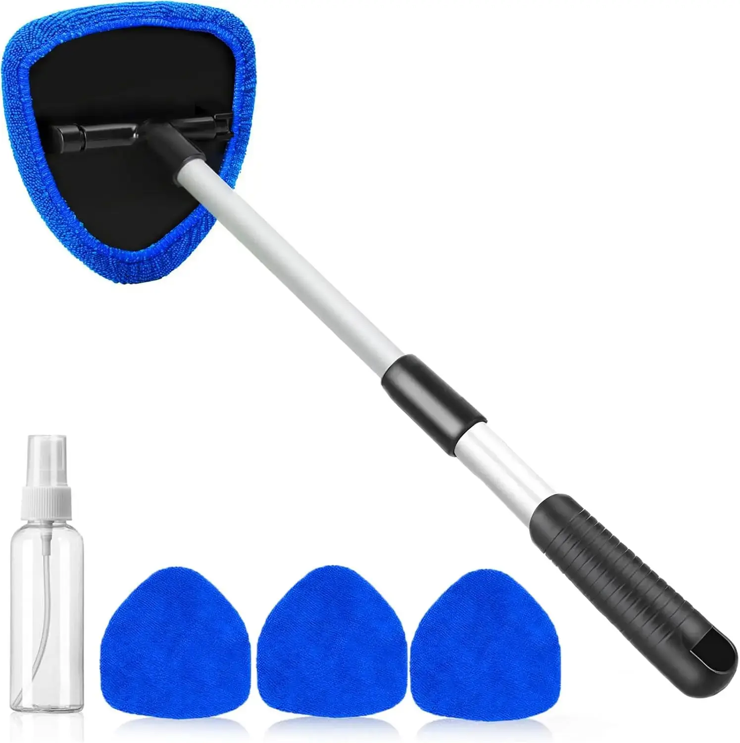 Windshield Cleaning Tool, Microfiber Car Window Cleaning Tool with 4 Reusable,Washable Microfiber Pads,Extendable Handle,Auto Interior Exterior Glass Wiper Car Glass Cleaner Kit,Car Cleaning Supplies