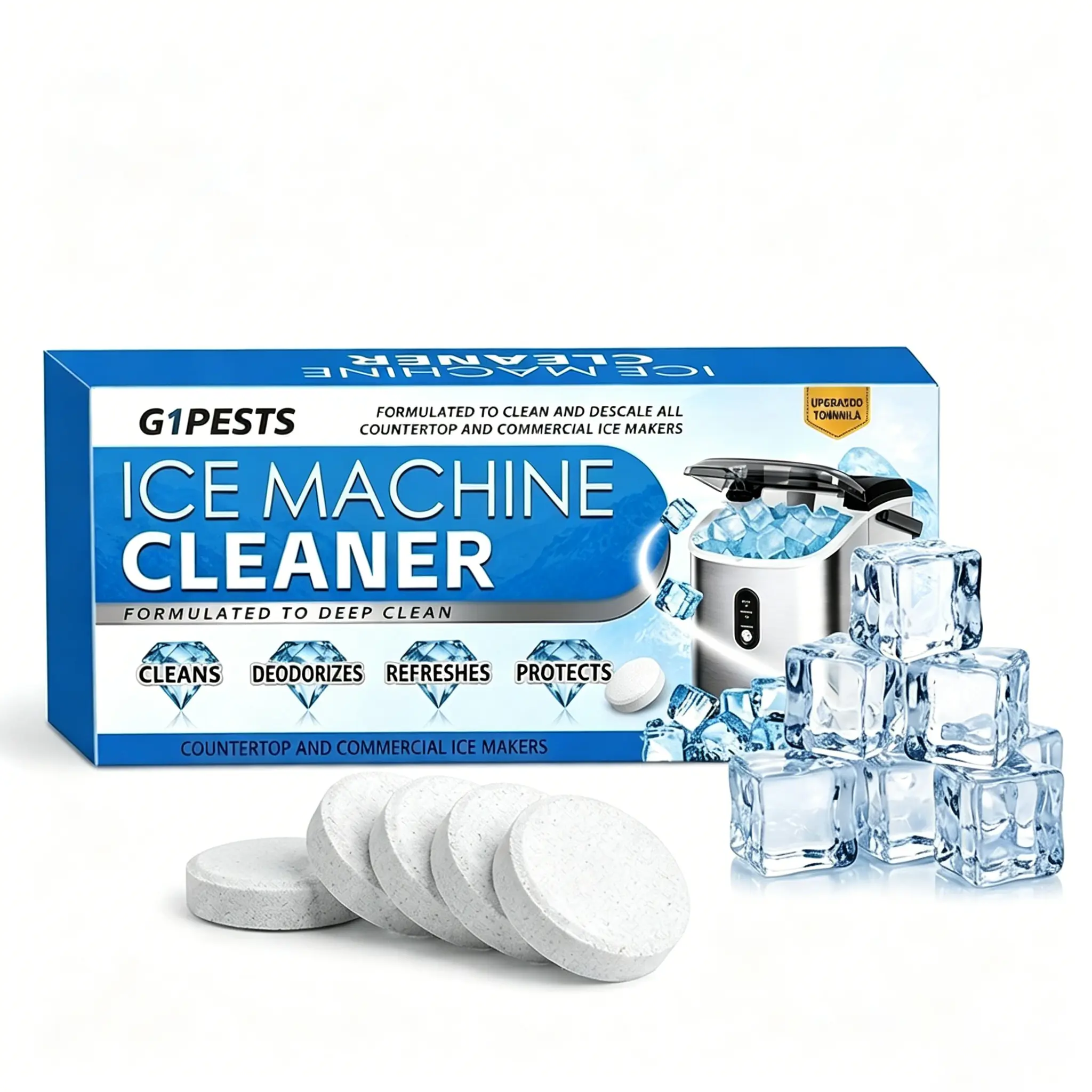 6-Pack Universal Ice Machine Cleaner Tablets, Nickel-Safe Descaling Solution for Countertop & Nugget Ice Makers, Multi-Purpose Home Cleaning Kit with Leather Shoe Dirt Remover & Dust Mask