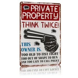 8x12in Funny Metal-Toned Decorative Home Sign, "Private Property - Think Twice!" High-Definition Print Aluminum Plaque, Weatherproof Rust-Resistant Durable Wall Art, Gift for Patio Outdoor Spaces, Metal-Toned Home Signs, Decorative Home Signs