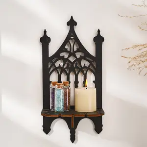Wooden Fence Shelf, Corner Wall Shelf, Gothic Style Wall Display Rack, DIY Assembly Storage Organizer, Wall Mounted Shelf, 5.9x11.8 Inches, No Nails Included