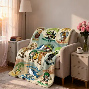 1 piece of "Italian Brainrot" funny cartoon printed flannel blanket, Soft Warm Blanket, suitable for sofa, bedroom, travel and other occasions, Soft, skin-friendly, machine-washable home decoration for game enthusiasts Fluffy Blanket