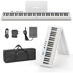 88 Key Keyboard Piano BSP-10F Portable Folding Piano with Semi-Weighted Keyboard, 128 , USB MIDI, Sustain Pedal,  Stand for Beginners Gifts, White