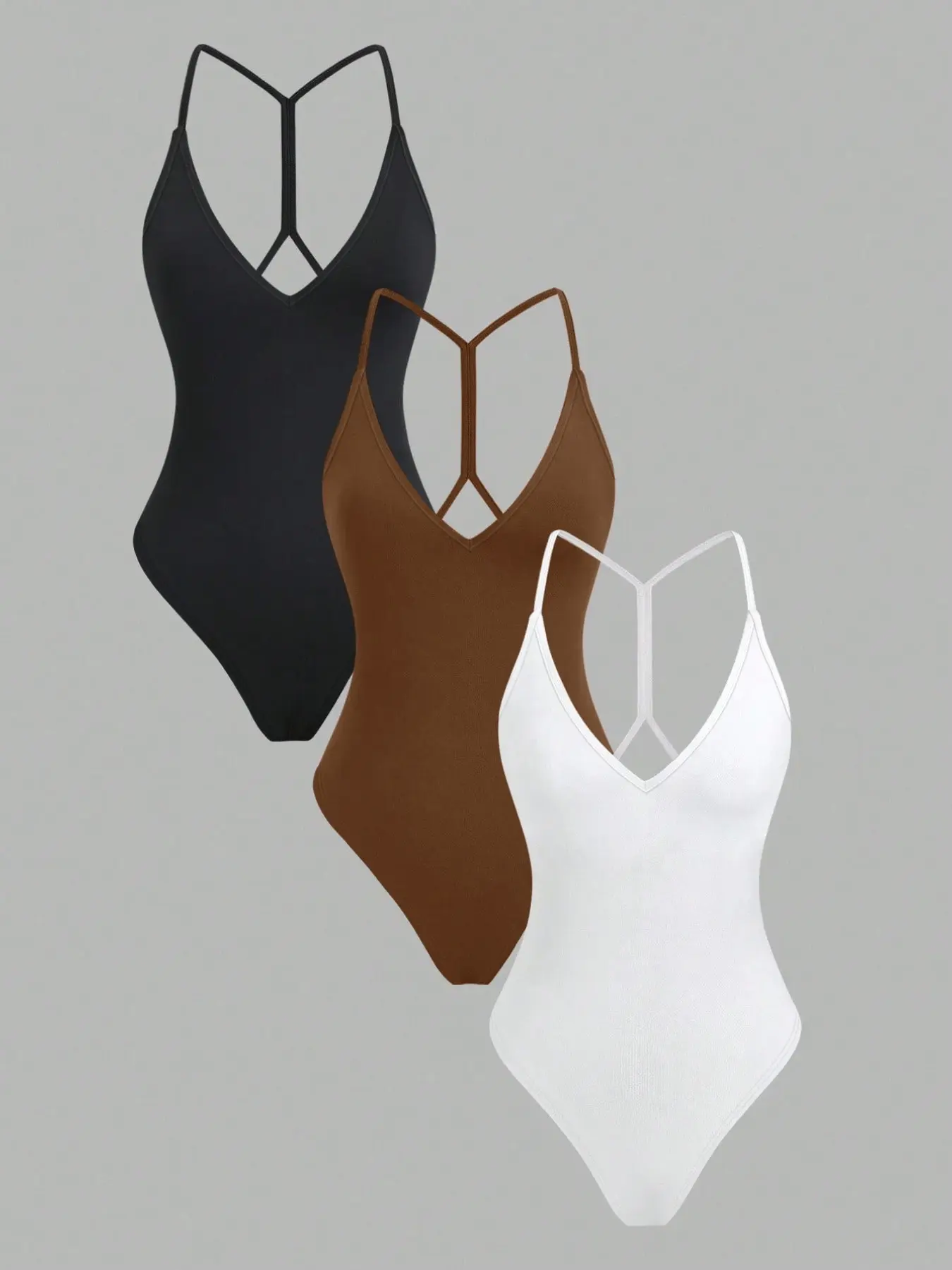 Women's Minimalist V-Neck Backless Jumpsuit Set, Soft Knit Bodysuit, Classic Colors, Sexy Crossback Design, Stretchy Skin-Friendly Fabric, Inner & Outer Wear
