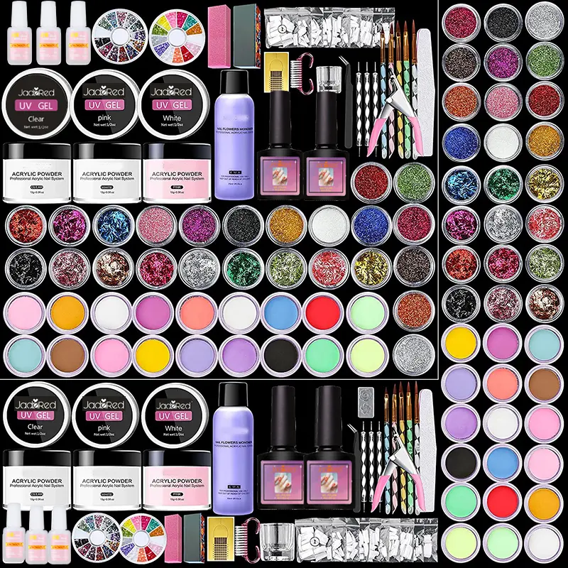 Beginner-Friendly Acrylic Nail Care Set, Professional Manicure Kit with Glitter Powder, Rhinstones, Safe UV Lamp, Ideal DIY Gifts, Acrylic Nail Kit