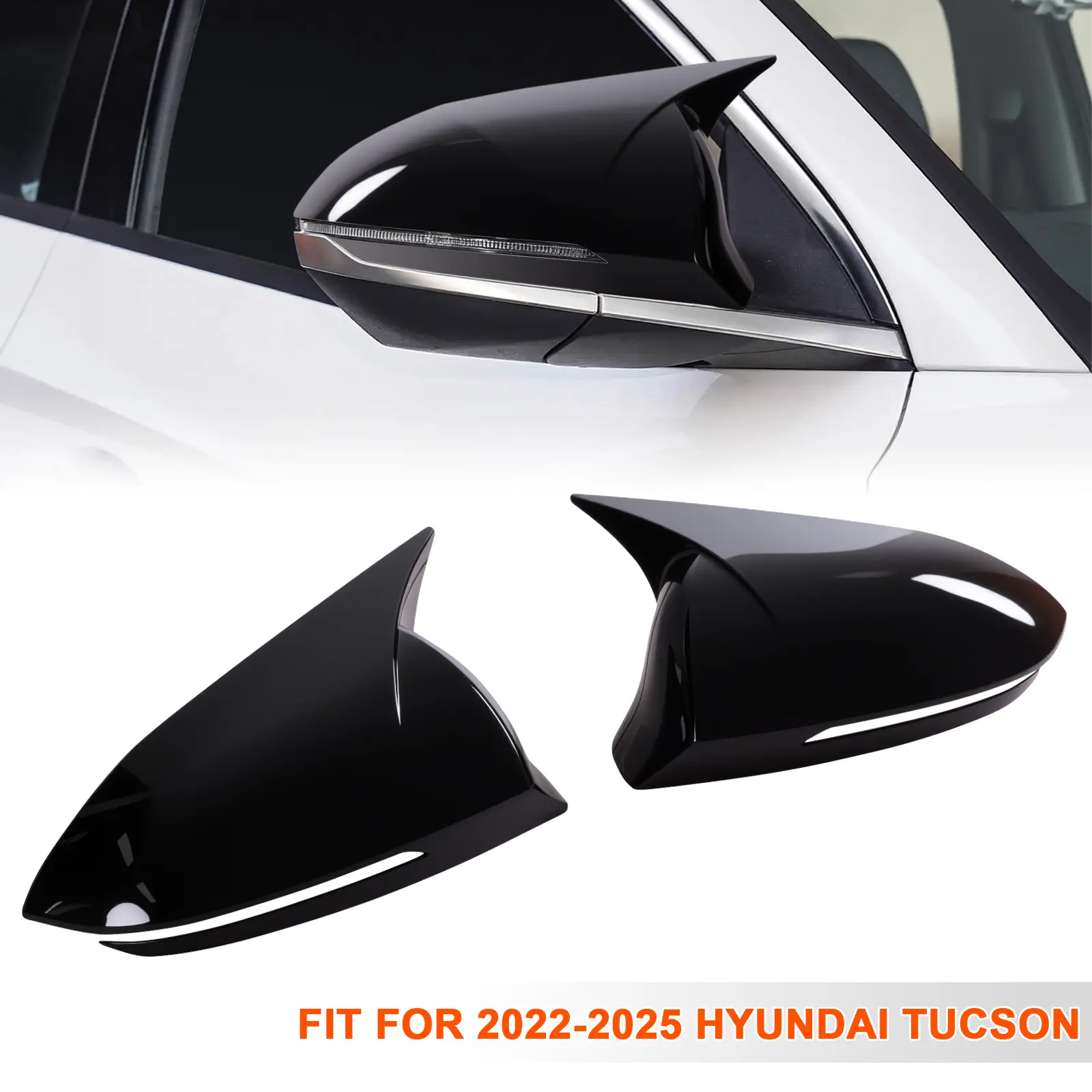 2-Pieces ABS Glossy Black Plastic Side Mirror Cover Caps Trim - 0.5lb Automotive Replacement for 2022-2025 Hyundai Tucson, Durable Rearview Shell, Easy-Install Mirror Protection Scratch Guard Exterior Sporty Accessory, Durable Material