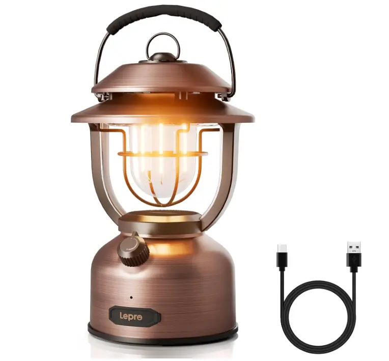 LEPRO Retro Classic LED Camping Lanterns, High Lumens, Dimmable, 2500K & 5000K Daylight White, USB Rechargeable, Waterproof, for Camping, Vintage Decoration (USB Charging Cable Included)