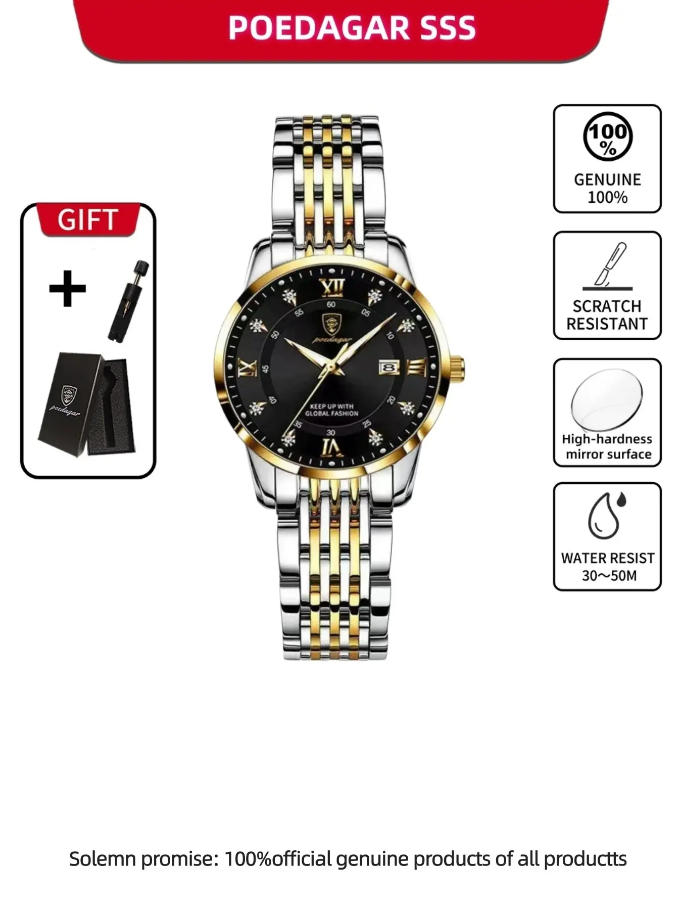 POEDAGAR New Luxury Woman Watch Waterproof Luminous Date Ladies Watch Quartz Analog Watch High Quality Stainless Steel Simple Women's Quartz Watches