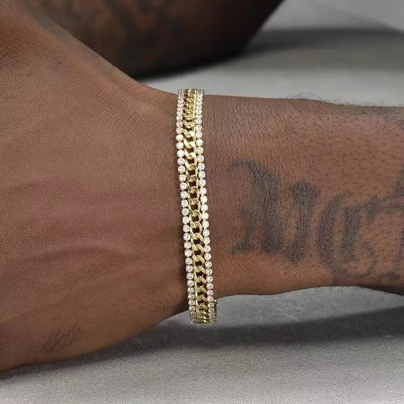 Gold tennis bracelet men's and women's hip-hop European and American trend tennis chain tennis is not easy to fade new high street jewelry