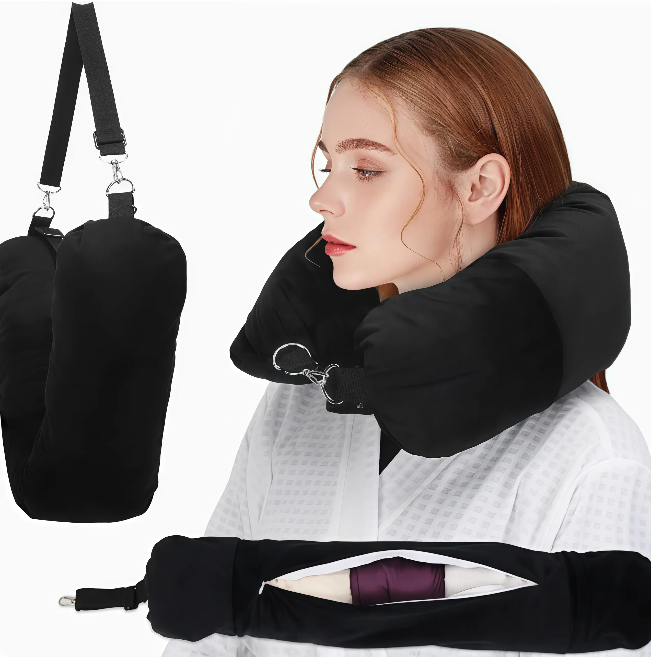 Soft Velvet Neck Rest Cushion, 2-in-1 Convertible Travel Pillow and Crossbody Bag for Airplane, Car, and Train Journeys