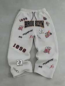 Men's Casual Street Style Sweatpants, Basketball Print Brooklyn Design, Comfortable Commuter Wear, Unisex Fashion Pants for Spring & Fall