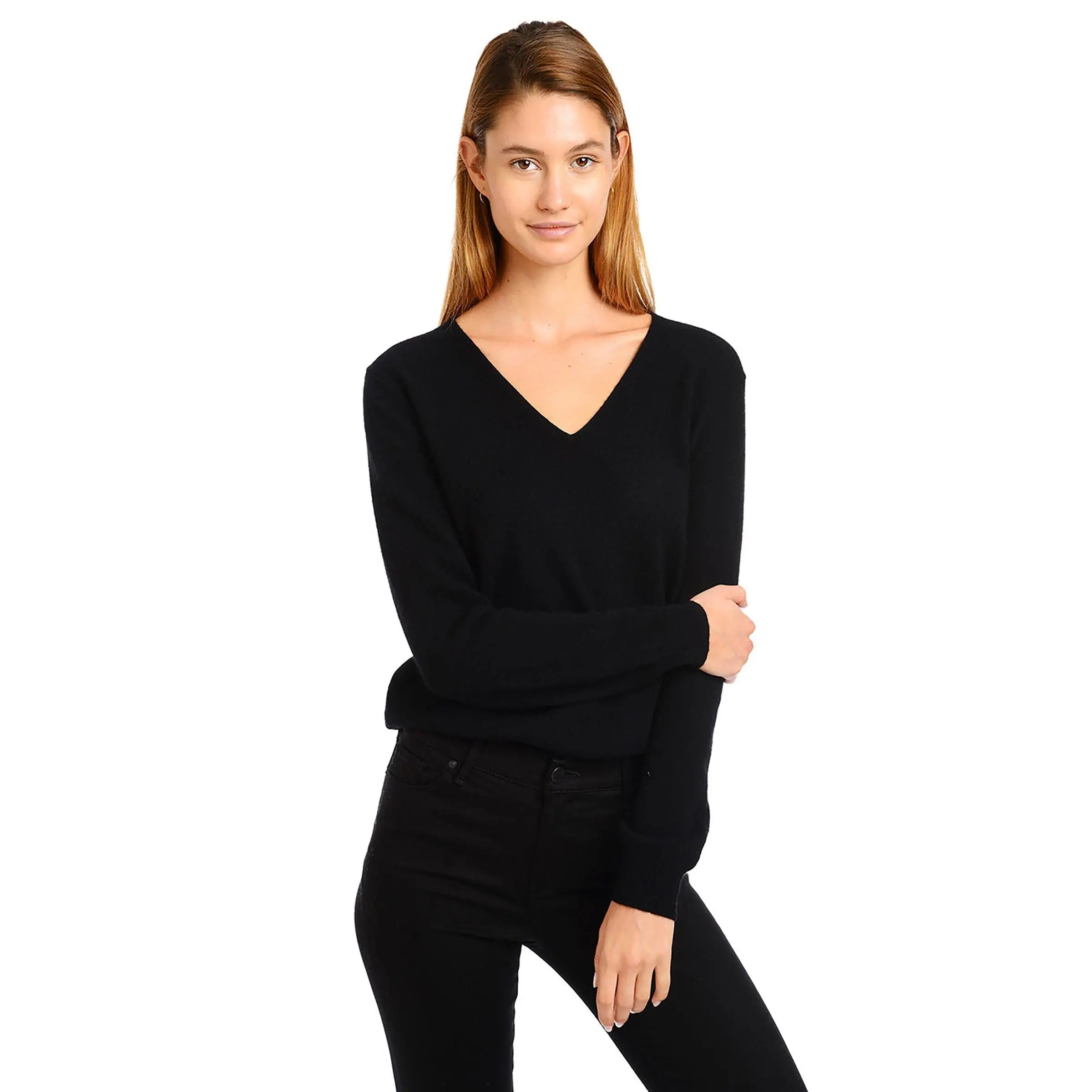 MOTT & BOW Women's Willow 100% Cashmere Sweater - Classy V-Neck, Lightweight Oversized Knit, Pilling-Resistant, Fabric, Fit, Comfortable, Breathable, Lady, Basic, Casual, Tops, Long Sleeve, Minimalist