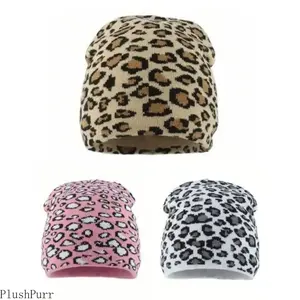 Unisex Boho Leopard Print Knit Beanie - Vintage Streetwear Jacquard Acrylic Cap, Warm, Assorted Colors, Fall-Winter Sports & Casual Everyday Outdoor Headgear