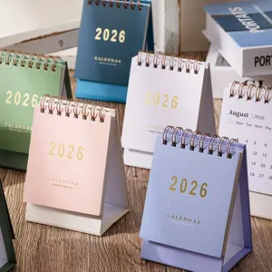 PrimPick 2026 Mini Desk Calendar - Monthly and Weekly Plans, 250g thick paper, double-line binding, 7 color options (pink, blue, green, white), suitable for home or office organizations, office desk calendar, streamlined design, compact plan book