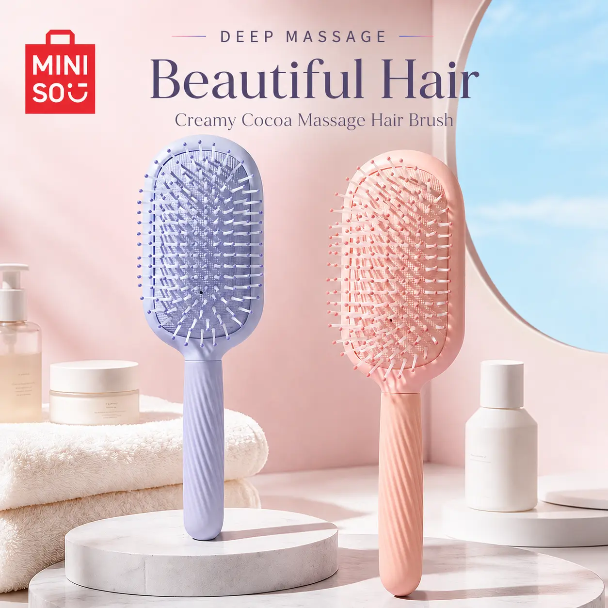 Miniso Air Cushion Hair Brush - Gently Untangles and Massages Scalp for a Smooth, Flexible Finish, Detangling Hair Brush, Daily Care, Any, All Hair Types