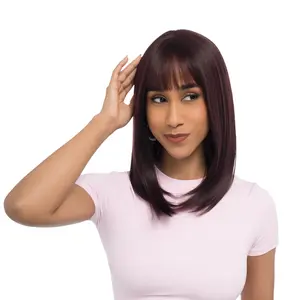 13.5-Inch Deep Wine-Cheery Red Straight Synthetic Wig | 【Heat Resistant】【Cap Included】 | FSGA