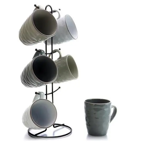Elama Tahitian Waves 6pc 12 oz. Mug Set with Stand - Assorted Colors