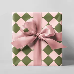 Green & Pink Checkered Wrapping Paper Roll