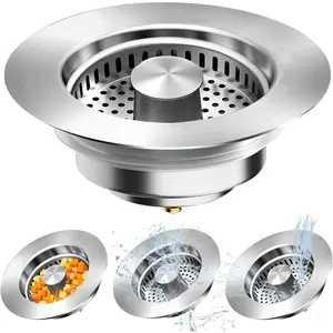 high quality All Metal Kitchen Sink Strainer Stopper Combo - Stainless 3-in-1 Pop Up Sink Drain Strainer with Handle Rod for US Standard 3-1/2 inch Drain Filter, Anti-Clog drain filter