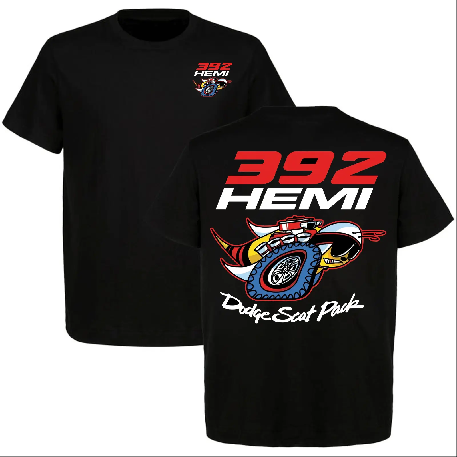 Unisex 100% Cotton 392 HEMI Dodge Scat Pack Short-Sleeve Round Neck Top, Mopar Muscle Car Racing Art Tee with Bee Graphic, Challenger Charger Fan Gift