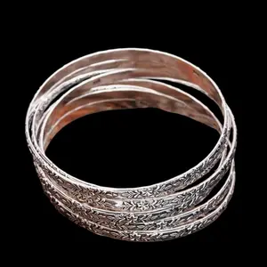 925 Sterling Silver Bangle Handmade Silver Bangles Flower Design Bangle Set of 5 Bangle Women Made In India
