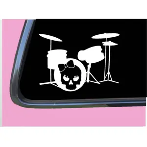 Drummer Girl Skull TP 425 vinyl 8" Decal Sticker snare bass pedal drumset