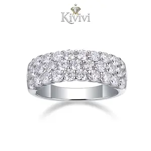 Luxurious 925 sterling silver plated with platinum and set with three layers of moissanite for extra sparkle. A stylish piece for engagements, everyday wear, and dates.