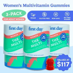 3-PACK First Day Women's Multivitamin Gummies for Ages 12-17 - Organic Fruit & Veggie Blend + Vitamins A, B1, B2, B6, E, B12, C, D3 & K2, Zinc & Folate Teen Boy and Teen Girl Gummies Supplement - 90-Day Supply Healthcare Dietary