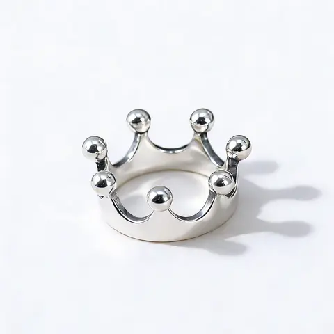 Women's Sterling Silver Plated Crown Band Ring - 6 Spherical Details, Elegant Princess Fashion Rings, Daily Elegance Everyday Wear Jewelry, Size 6-10in, Meaningful Gift, On-Sale Option