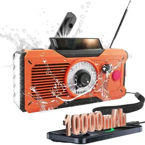 Emergency Radio AM/FM/WB Weather Radio with 5000mAh Portable Power Bank USB Solar Hand Crank Charging Waterproof Flashlight LED Reading Light SOS Alarm for Camping Hiking Hurricane Compass