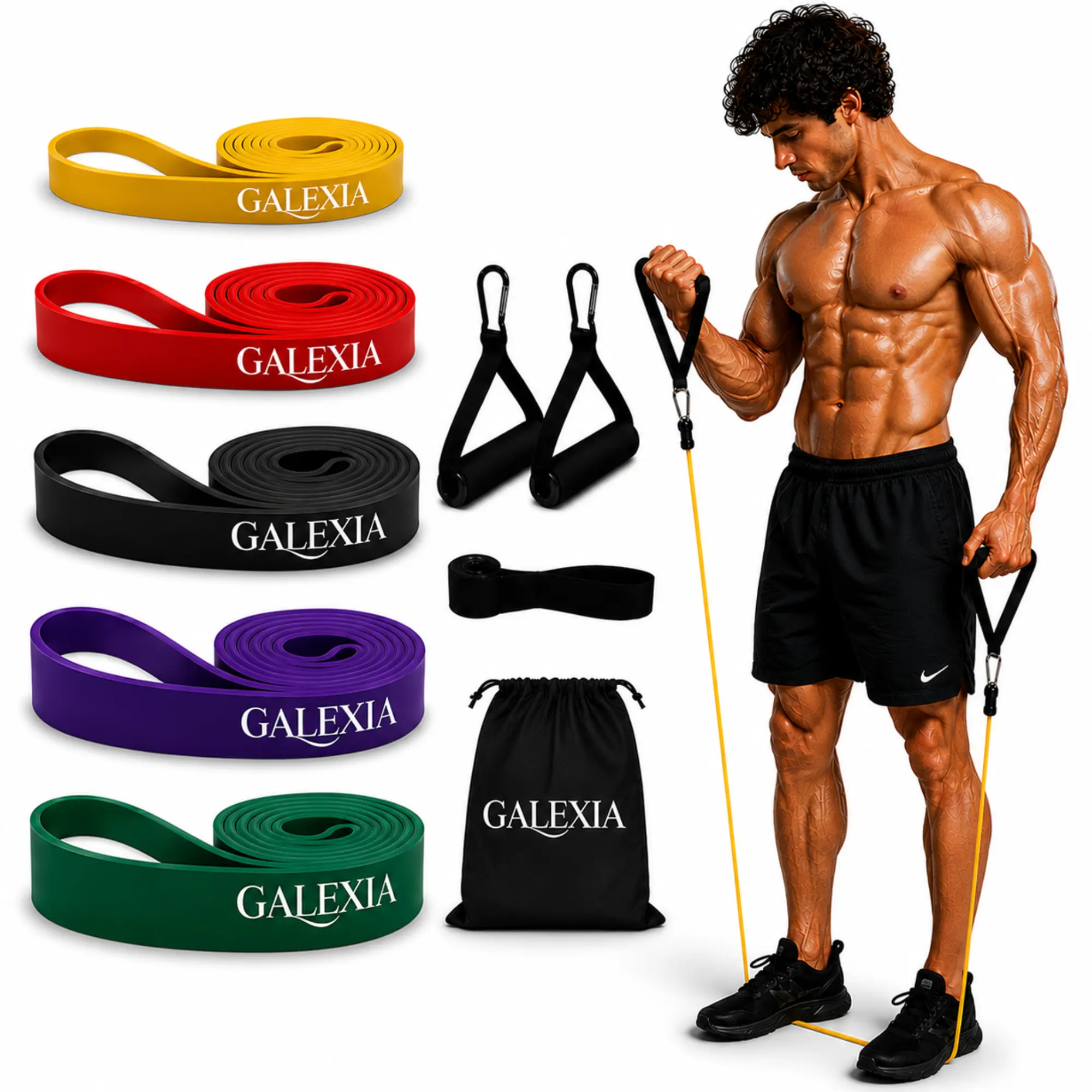 GALEXIA Resistance Band Set, 5 Pull Up Assistance Bands 5-120 lbs with Foam Handles, Door Anchor & Carry Bag for Strength Training, Fitness, Stretching, Mobility, Physical Therapy & Home Gym Workouts