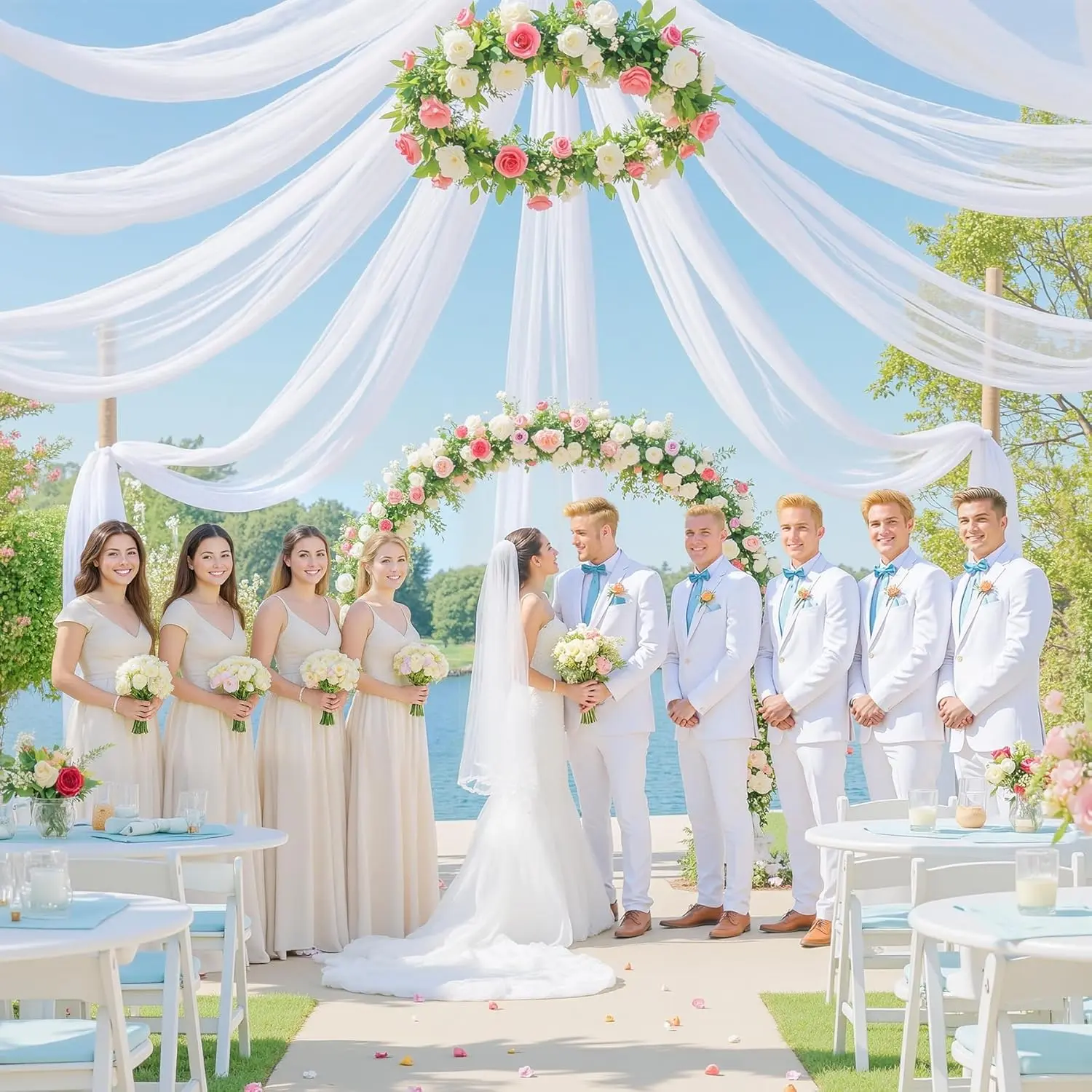 Wrinkle-Free Backdrop Curtains - 6-Panel White Ceiling Drapes (5ftx10ft Each, Total 30ftx10ft) for Wedding Reception Backdrop, Tent Draping, Decorative Festive Banners
