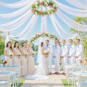 30ft*10ft White Ceiling Drapes for Weddings 6 Panels 5*10ft Wrinkle-Free Fabric Long Tent Draping Curtains Photo Backgrounds Decorations for Birthday Party Home Ceremony Stage Swag
