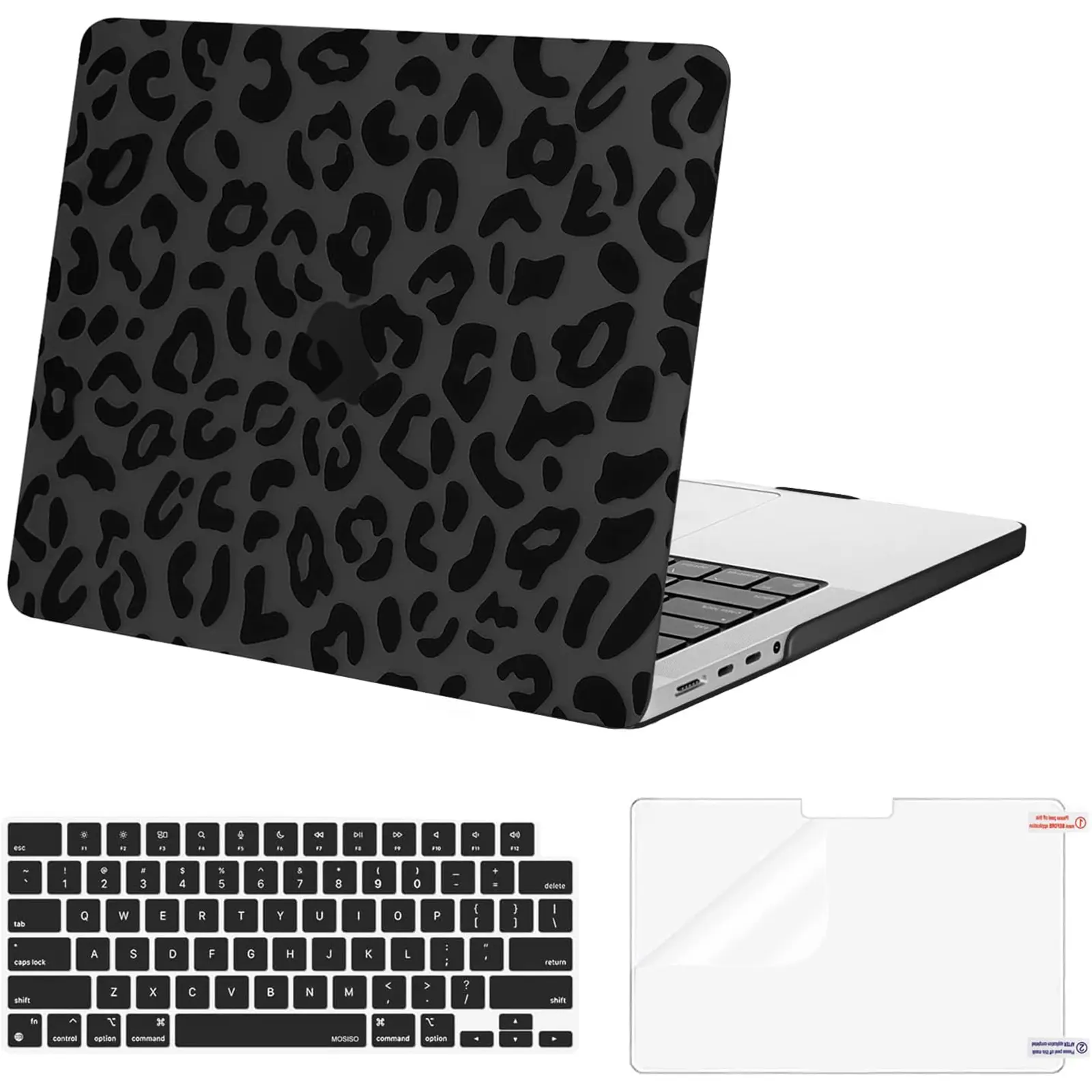 MOSISO Compatible with MacBook Pro 14 inch Case M5 M4 M3 M2 M1 2026-2021 A3427 A3426 A3434 A3112 A3185 A3401 A2918 A2992 A2779 A2442 Pro Max, Leopard Grain Shell&Keyboard Cover&Screen Protector,Black, School, Animal Print, Office