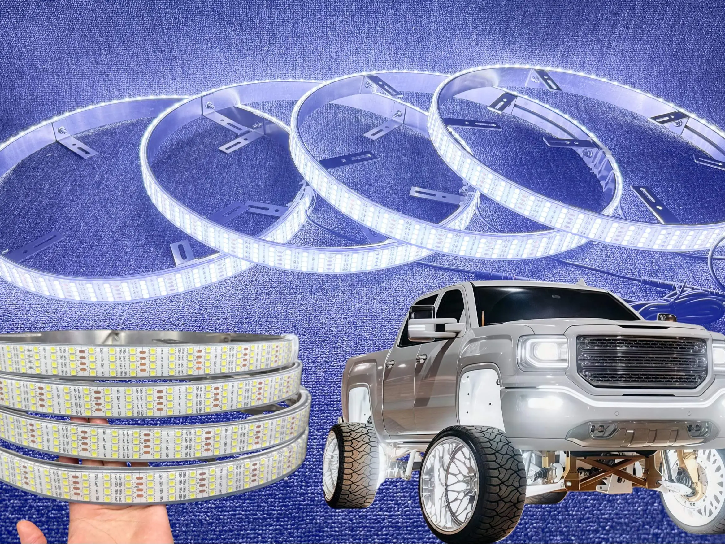 For Trucks SUV 17.5" Quad Row LED Wheel Ring Lights, Ultra-Bright Cold White Rim Lighting Kit, IP68 Waterproof Off-Road Strobe Lights (4PCS/Set)