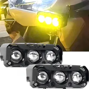Motorcycle LED Spotlight Dual-Color Hi/Low Beam Fog Lamps, Mini Lens Headlight Driving Light for Cars, Trucks, SUVs and UTVs, Motorcycle LED Lights (12-36V), Led Front Lights