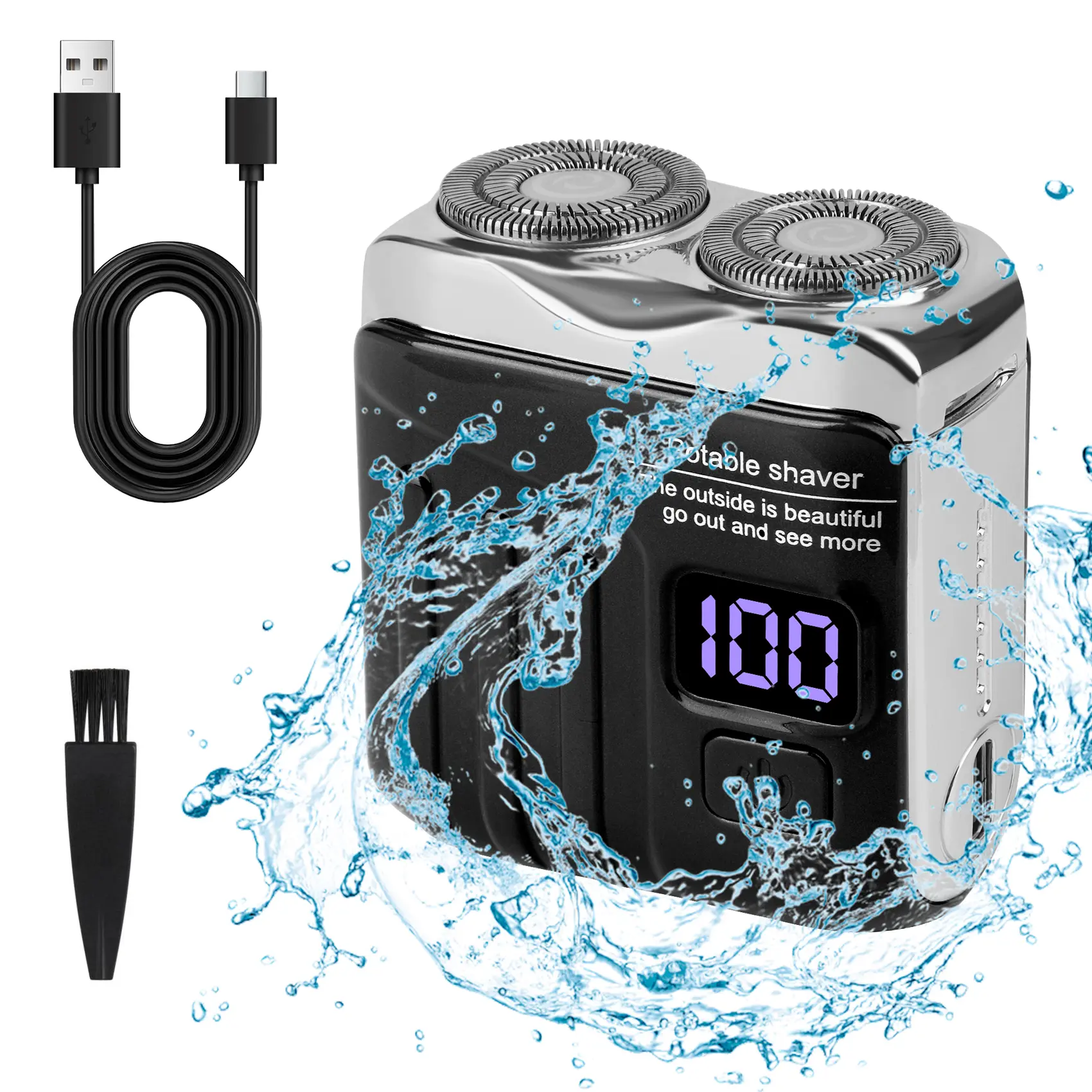 Men's Cordless Rechargeable Mini Electric Rotary Shaver - Dual-Ring Razor with Magnetic Washable Head, Portable Travel Beard Trimmer, Rechargeable Rotary Shavers, Cordless Rotary Shaver