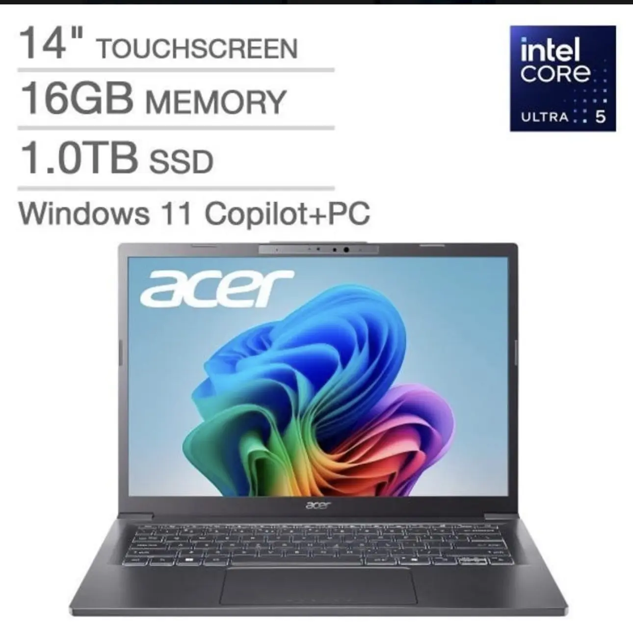 Aspire 14" AI Copilot+PC Core Ultra 5 226V Gen 4 ARC 16GB 1TB