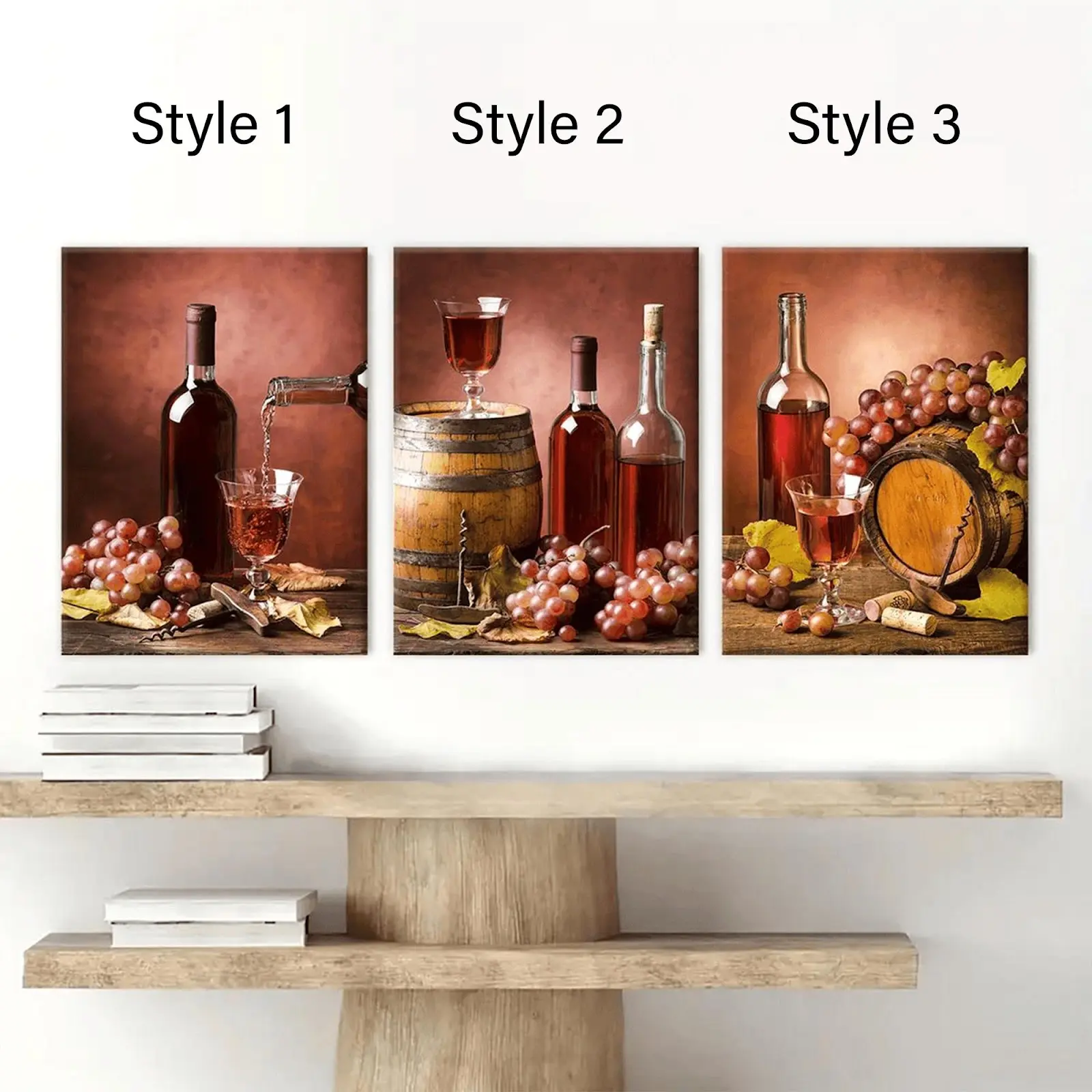 Wine Glass Pattern Wooden Framed Canvas Painting 3 Countsset Wine Themed Modern Wall Art Poster Wall Art Decor For Home Living
