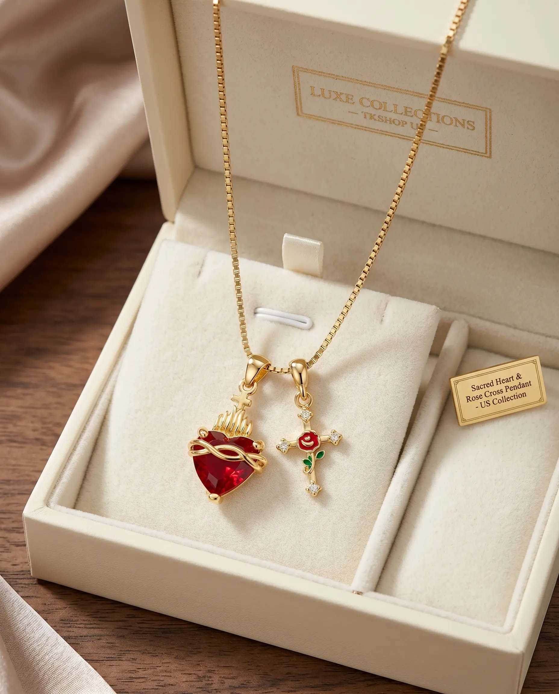 Sparkly Heart Cross Necklace for Women 18K Gold Plated, Hypoallergenic Waterproof Tarnish Resistant Delicate Collarbone Chain, Dainty Faith and Love Jewelry, Romantic Meaningful Anniversary Gift for Mom Girlfriend Best Friend