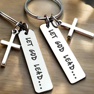 Let God Lead Keychain for Women and Men Engraved Cross Christian Gift with Bible Verse Inspirational Faith-Based Present for Family Friends Coworkers